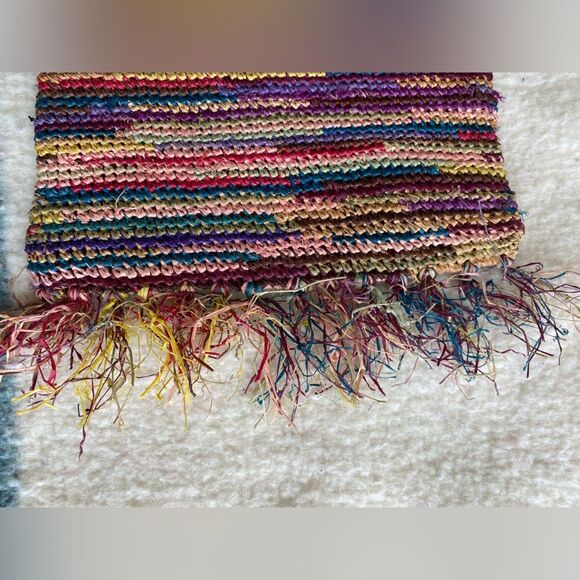 Multicolored Woven Summer Bag with Fringe - Picture 3 of 4